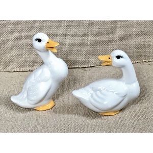 Happy White Pekin Duck Figurines Country Farmcore Cottagecore Spring